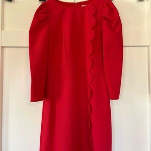 Shoshanna Brielle Red Scalloped Long Sleeve Dress
